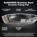Ranbomer Hybrid Ceramic Non Stick Frying Pan 10 Inch, 5-Ply Stainless Steel Skillet,Stay-Cool Handle,Induction Ready, Compatible with All Cooktops, PFAS-Free, Non-Toxic.(10 Inch)