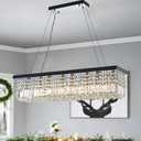 Rectangle K9 Crystal Chandelier Modern Rectangular Pendant Lighting Fixture for Dining Room Kitchen Island Bedroom Black 40'' 8-Light E12
