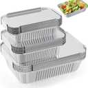 Notwoe 30 Pack Disposable Aluminum Pans With Lids, 10x7.5 And 7.3x5.3 Square 6.9x4.3 Square Combo Set, Disposable Baking and Cake Pan. (30 Pack w/Lids)