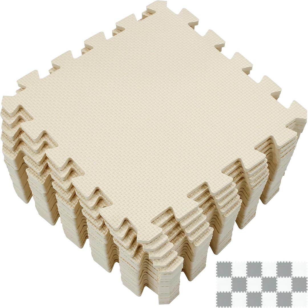 Yostrong 18 Tiles Interlocking Puzzle Foam Baby Play Mat for Playing - EVA Babies Crawling Mat | Rubber Floor Work Out Mats for Home Gym. Beige. YOC-Jb18N