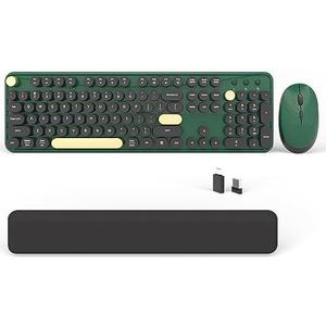 Colorful Wireless Computer Keyboards Mouse Combos, Cute Retro Typewriter Keyboard with Round Keycaps, 2.4 GHz 104 Keys Full-Sized USB/Type C Receiver Keyboard and Optical Mouse（Dark Green）