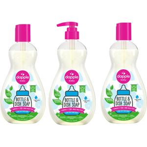 Dapple Baby Fragrance Free Bottle & Dish Soap - (3 Pack) 16.9 fl oz - Cleans Baby Bottles, Sippy Cups, Pacifiers, Breast Pumps, & More - Gently Removes Milk Film & Odors - Includes 1 Pump