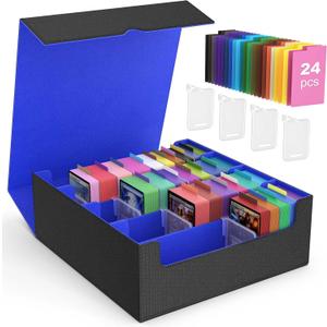 MoKo Trading Card Storage Box, 3000+ MTG Deck Box with 24 Colorful Dividers & 4 Card Supporters, Commander Card Deck Case Fits for Magic Game Cards, YugiOh, TCG, PTG and Sport Cards, Black Blue