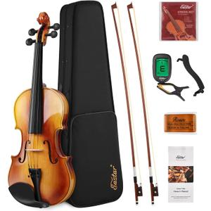Eastar 4/4 Violin Set Full Size Fiddle Solidwood for Adults with Hard Case, Shoulder Rest, Rosin, Two Bows, Clip-on Tuner and Extra Strings, EVA-330