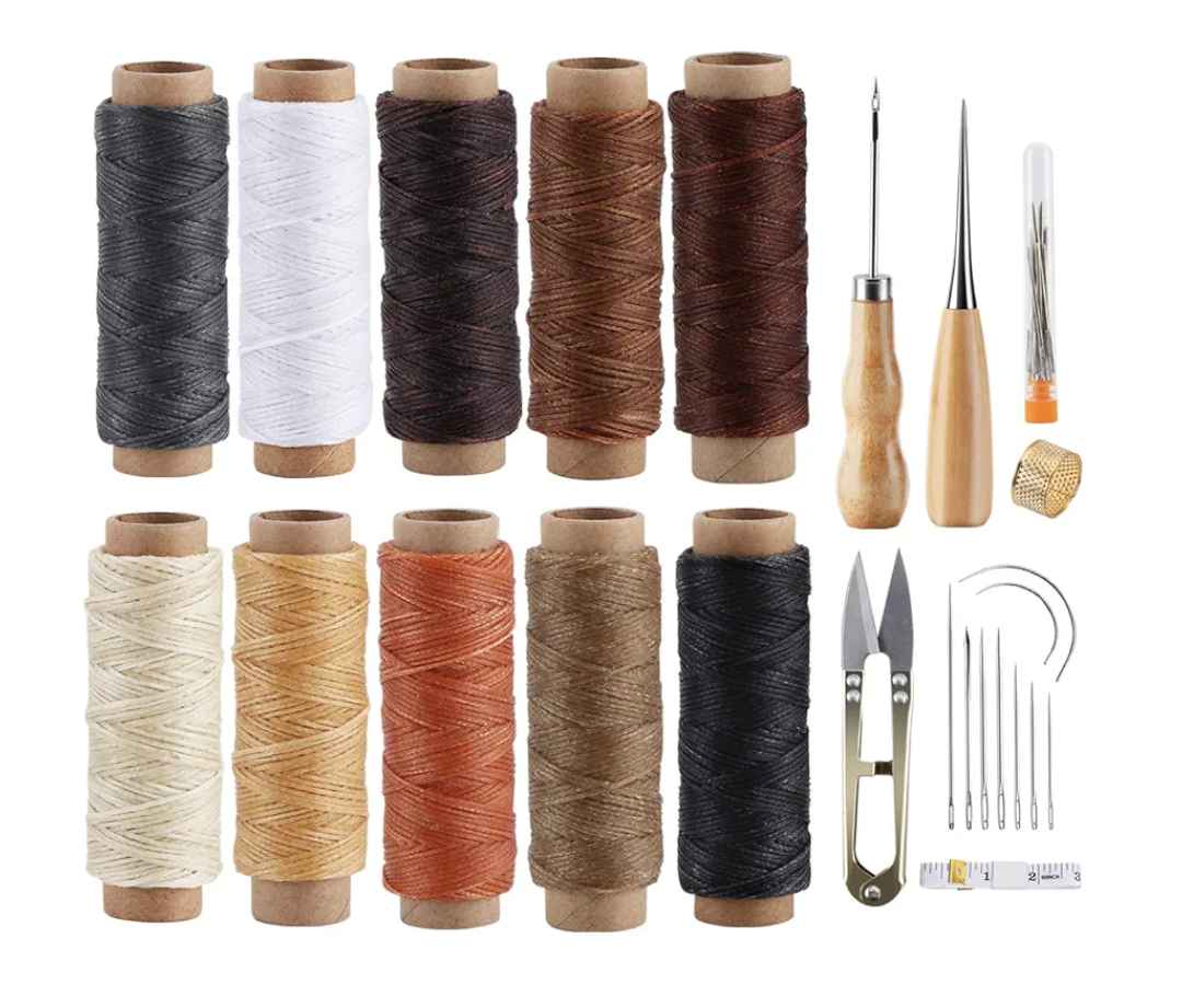 ilauke Leather Sewing Kit 31Pcs Waxed Thread Leather Stitching Kit with Sewing Awl Upholstery Repair Kit Working Tools&Supplies Hand Stitching for DIY Beginner, Shoes Repair Book Binding
