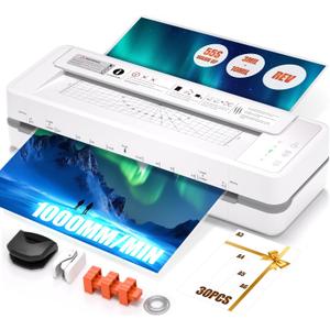 13" 4-Roller Commercial Laminator Machine,3-10 Mil Thickness Laminating Machine,Fast 55s Warm-Up&1000mm/min Laminating Speed for Laminating 11x17&A3 Size,Includes 30 Sheets for Office,School(White)