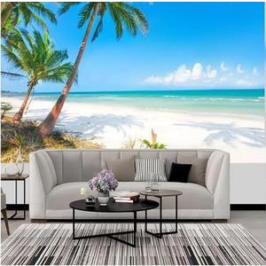 Custom Sea View Peel and Stick Wallpaper Coconut Tree Landscape Wall Mural Living Room Sofa Background Wall Home Decoration Beach Murals for Walls