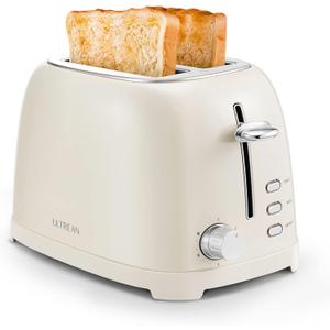 Ultrean Toaster 2 Slice with Extra-Wide Slot for Toasting Bagels, Breads, Waffles & More, Stainless Steel Material with Removable Crumb Tray, 6 Browning Settings (Cream)
