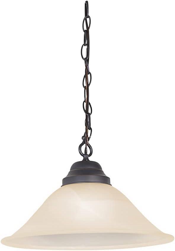 Millbridge Pendant Light, Oil Rubbed Bronze Finish, Alabaster Glass Shade, Dimmable, Hardwired or Plug-in, for Kitchen, Dining Room, Entryway  Design House, 517664