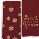 Qeheb Vintage Christmas Snowflake Kitchen Towels Set of 2, Red Christmas Dish Tea Towels for Kitchen, Rustic Winter Holiday Xmas Snowflake Decorative Hand Towels for Bathroom Decor, 16X24In