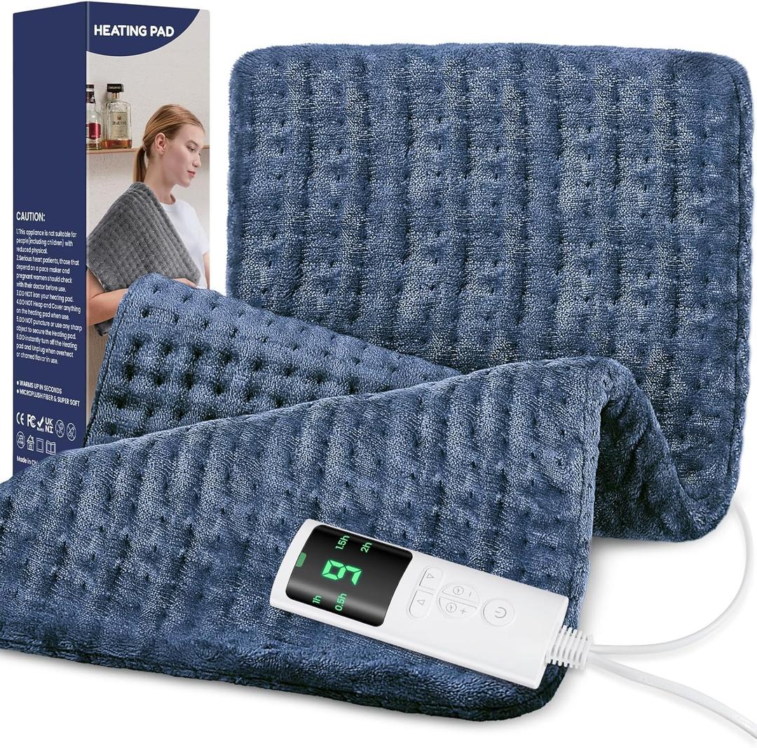 Extra Large Heating Pad for Back Pain Relief, 33"x17" Electric Heat Pad for Neck, Shoulders, Cramps, Menstrual Pain, 9 Heat Settings & 4 Auto-Off Timers, Soft Machine Wash Fabric, Gifts for Lover Blue
