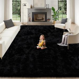 8x10 Area Rugs for Living Room: Soft Black Fluffy Rug Shag Washable Rug Plush Fuzzy Indoor Carpet for Bedroom Nursery Playroom Girls Boys Kids Room (Black, 8'x10')