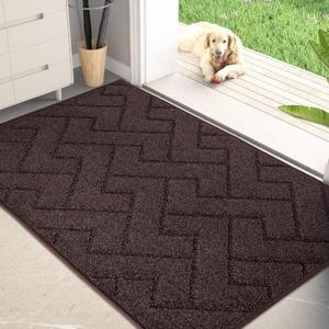 PURRUGS Dirt Trapping Door Mat 34" x 59", Non-Slip Machine Washable Entry Rug, Dog Doormat, Indoor Front Door Mat, Super Absorbent Entryway Rug for Muddy Shoes & Paws, Brown