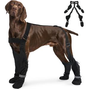 M Adjustable Dog Suspender Boots & Hiking Shoes, Waterproof Winter Snow Gear Boots with Anti-Slip Sole, Reflective Snowsuit Design That Helps Stay On for Cold Weather Adventures (Black)