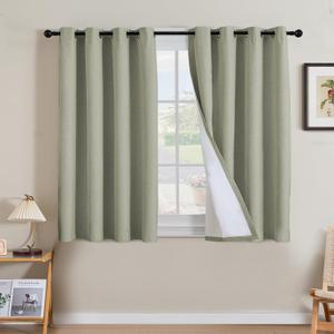 H.VERSAILTEX Linen Curtains 100% Blackout Curtains for Bedroom 45 inch Long Full Light Blocking Nature Linen Blended Window Curtains for Living Room Nickel Grommet (2 Panels, Heathered Tea)