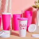 16 Pcs Babe Bachelorette Cups Bachelorette Party Tumbler with Lids and Straws Bridesmaid Cups Bridal Cup Plastic Travel Mug for Wedding Bachelorette Party Supplies Gifts (Rose Pink,24 oz)