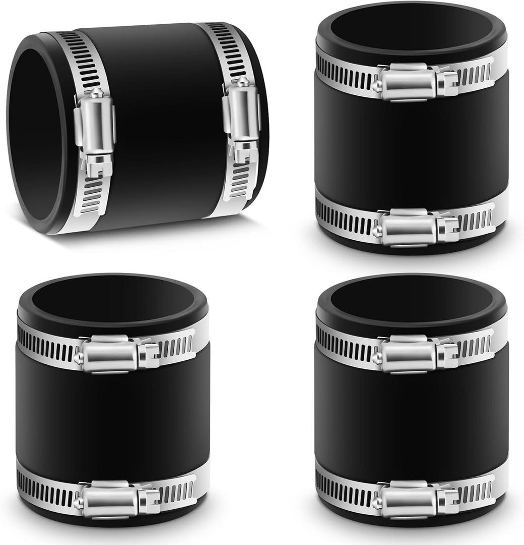 Minatee 4 Pcs Flexible PVC Coupling With Stainless Steel Clamps, for Plastic and Copper Plumbing Connections(2 Inch)