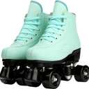 Roller Skates for Women and Men Cowhide High-Top Shoes Classic Double-Row Roller Skate Four-Wheel Roller Skates for Men Girls Unisex (41=US:8, green)