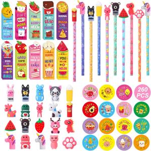 Teling 260 Pcs Scented Bookmarks and Smelly Pencils with Cute Toppers Set Include Scratch and Sniff Stickers Fun Pencils Fruit Food Theme Gift for Study Supplies