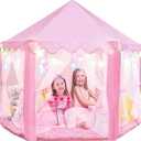 PLAYVIBE Princess Tent - 55 x 53 in, Toddler - Starry LED Lights Kids Tent - Cozy Indoor Playhouse - Portable & Easy Assembly Toddler Playhouse, for Kids, for Grandkids