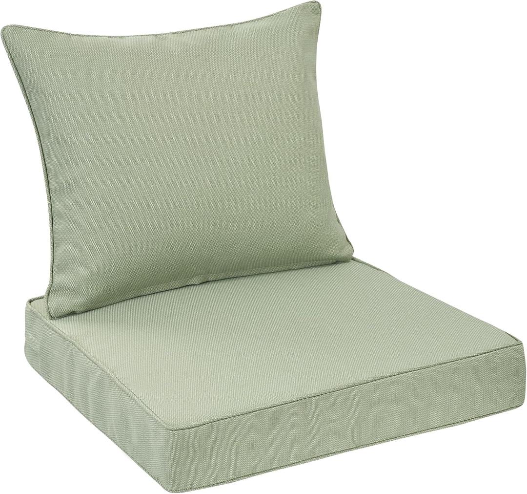 Outdoor Deep Seat Cushion Set 24 x 24 Inch, Waterproof Patio Furniture Cushions with Removable Cover, Outdoor Chair Cushions for Couch, Sofa and Patio Chairs, Light Green