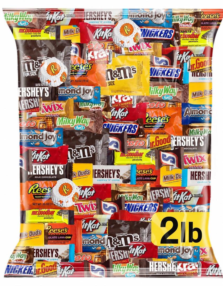 Chocolate Candy Variety Pack 2 LB Bulk Bag – Approx. 90 Individually Wrapped Treats – Assorted Milk & Dark Chocolate, Peanut Butter, Wafer & Coconut Mix – Perfect for Parties, Gifts & Sharing (EXP 09/01/27)