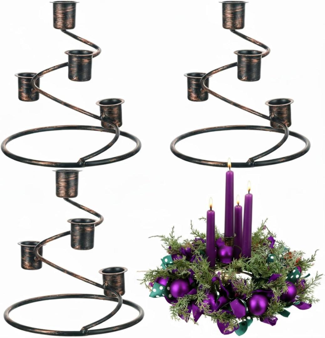Sliner 3 Pcs Christmas Advent Wreath Candle Holder Rustic Advent Wreath Candle Ring with Spiral Structure Metal Christmas Candlestick Holders Centerpiece Decorations for Home Table Church Party