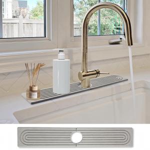 Kitchen Sink Splash Guard- 15.6''x 3.9''Stone Faucet Mat for Kitchen Sink,Quick-Drying Water Absorbing Stone Tray for Kitchen and Bathroom,With Sandpaper and Bottom pads(Gray)