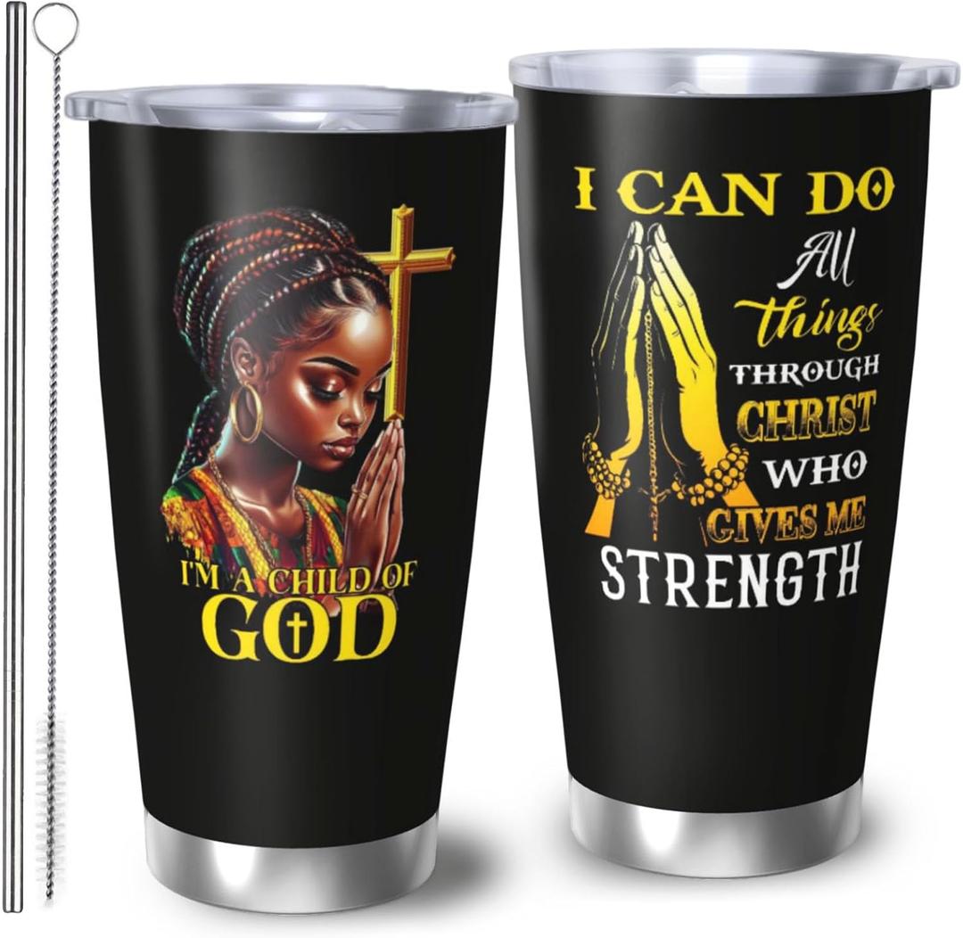 Africian American Christian Gifts for Women, 20oz Religion Gifts Coffee Mugs, Afro Black Mom Gift Tumbler, Christian Tumbler for Women Faith
