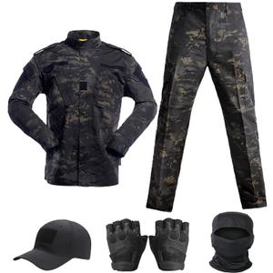Tactical Suit,Combat Pants and Shirt,Cap Gloves Balaclava Set,Black Camo Uniform Men's Military Airsoft Gear (Medium, Bdu-mcbk)