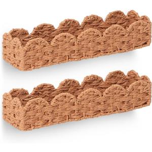 Scalloped Rattan Wall Shelf  Floating Bookshelf for Nursery, Bedroom or Living Room  Decorative Shelves, Natural Rattan Wall Shelf for Storage, Nursery Book Shelf & Display 15.8" x 4.5" x 3.2"