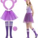 4 PCS Bear Costume include Bear Ears Headband Tail Tutu Skirt and socks for Halloween Cosplay Party (Purple)