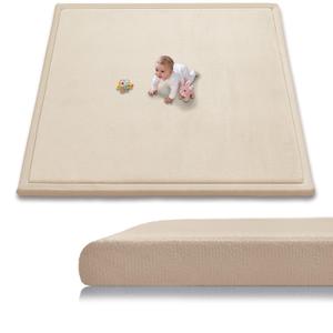 Baby Play Mat for Floor, 79'' x 79'' Thicken Foam Soft Padded Playmat for Tummy Time, Playpen Mat for Toddlers Infant Kids, Water-Repellent Coral Velvet, Non-Slip Bottom Safe for Crawling (Brown)