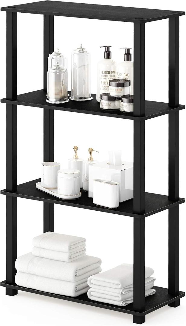 Furinno TURN-S-TUBE Storage Shelves, 4-Tier Book Shelf, Corner Shelf, Toolless Open Shelves, for Organization and Storage, Living Room, Garage, Home Office, Americano, 4-Tier Square Tube
