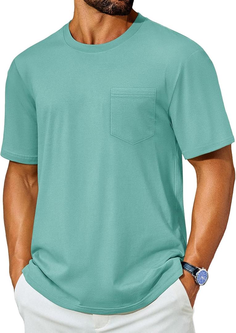 Cotrasen Mens T-Shirts Cotton Short Sleeve Pocket Tee Shirt Casual Crew Neck Moisture Wicking Soft Basic T Shirts (Green, XXL)