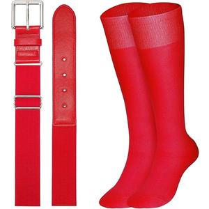XZQTIVE Over the Knee Baseball Socks and Belt Combo Set for Youth red Softball Socks with Adjustable Belt (M)