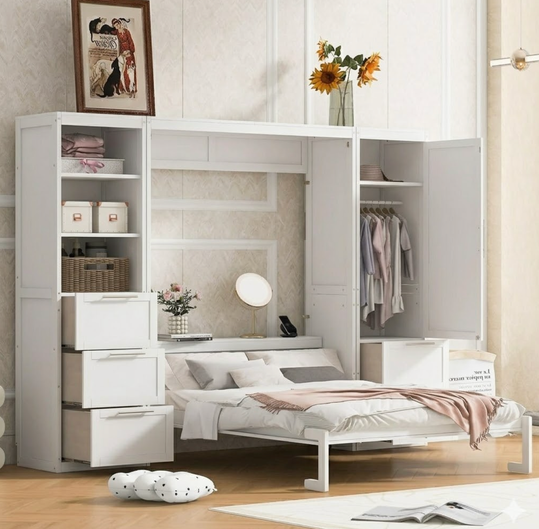 Ball & Cast Ball & Cast Murphy Bed Queen Size,Hideaway Wall Beds with Shelves & Storage Cabinet,Murphy Beds can be Folded,Bedroom Folding Bedframe for Guest Room