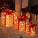 Vanleonet Set of 3 Christmas Lighted Gift Boxes, Christmas Decorations Indoor Outdoor 50 LED Transparent Lighted Boxes for Christmas Tree Decorations