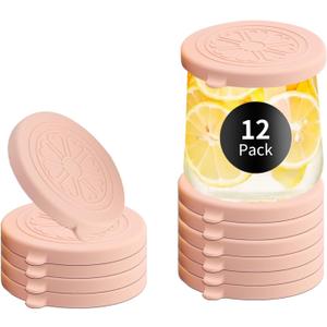 Oui Yogurt Jar Lids Silicone | Covers Fit For 5 Oz Oui Yogurt Glass Jars | Perfect For Oui Yogurt Bottle with Label | Lids Only | Food-Grade/Leakproof/Reusable | 12Pcs Flesh Colors (12Pink)