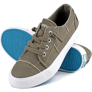 JENN ARDOR Women Sneakers Low Top Slip On Fashion Shoes Lace up Canvas Flats Walking Running Shoes 29cm (11.5 In), Coffee