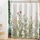 Extra Long Vintage Floral Shower Curtain for Bathroom, Waterproof Fabric Wildflower and Herb Shower Curtain with 12 Hooks, 72 x 84 Inch
