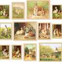 97 Decor Bunny Easter Wall Art - Nursery Bunny Pictures Wall Decor, Vintage Rabbit Art Print, Rustic Bunny Rabbit Poster, Farmhouse Spring Gallery Painting Artwork for Easter Decorations (Unframed)