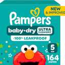 Pampers Diapers - Baby Dry - Size 5, 164 Count, Absorbent Disposable Infant Diaper (Packaging May Vary)