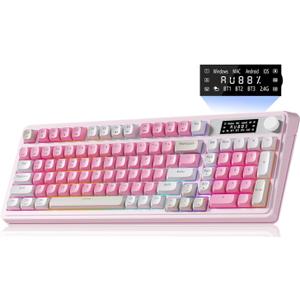 AULA S99pro Wireless Gaming Keyboard, Tri-Mode Computer Keyboard with Number Pad, RGB Backlit Media Knob Programmable Creamy Keyboard - Pink