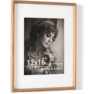 12x16 Picture Frame, USA-Sourced Oak Wood Photo Frames with HD Tempered Glass, Handcrafted Rounded Corner 12 x 16 Wooden Frames Matted to 8.5x11 Photos, Horizontal or Vertical Wall Display