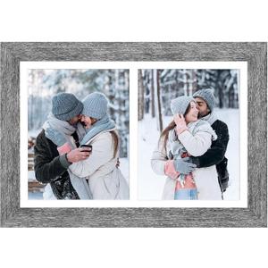 11x17 Picture Frame Display 2 opening 8X10 Double Picture Frame Collage,Multi Photo Frame with Mat,Plexiglass,Wall Mount Decor,Grey Wood Grain, 11x17 - (2 open8x10