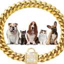 Dog Chain Collar Walking Metal Choke Collar with Design Secure Buckle, Gold Cuban Link Strong Heavy Duty Chew Proof for Medium Dogs American Pitbull German Shepherd(14MM, 14") (14"(Suits Dog Neck 12" to 13.5"))