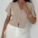 SOLY HUX Women's Short Sleeve Cardigan Sweater Spring Office Clothes Button Down V Neck Slim Fit Elegant Knit Tops, S