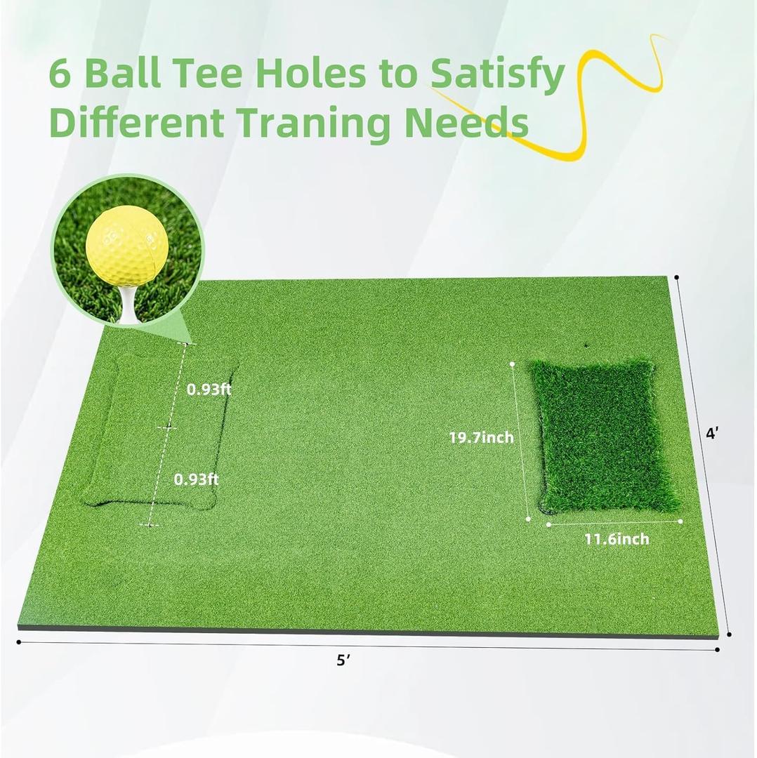 Golf Hitting Mat, 5 * 4ft Thickened Golf Practice Mat with 4 Turfs Inserted Replaceable,for Indoor Outdoor Swing,Driving,Chipping Training - 5x4ft (4 Insert Mats)-10mm Eva Base