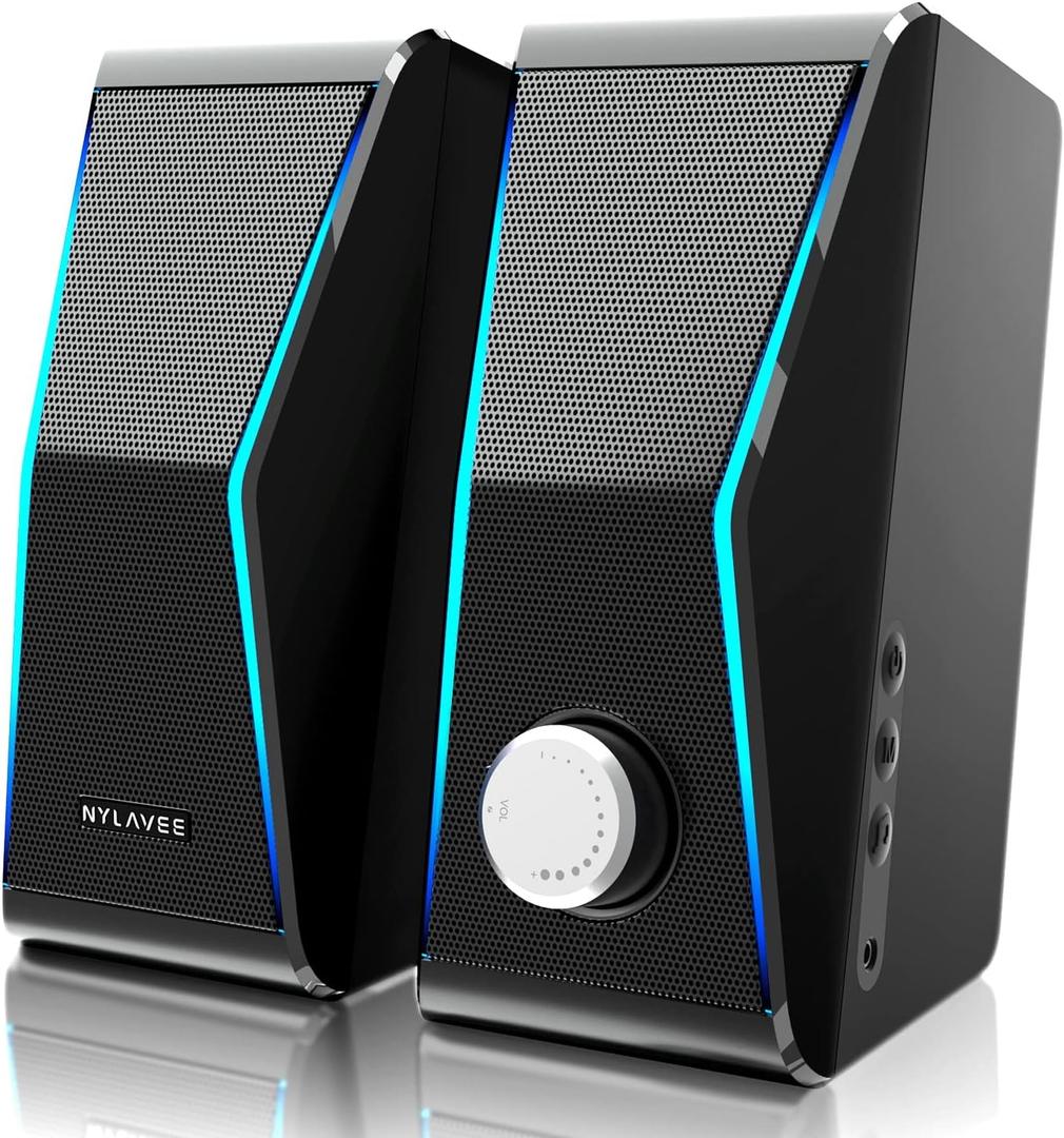Computer Speakers, Dynamic RGB PC Speakers, Bluetooth 5.0 HiFi Computer Speakers for Desktop with 2 Bass Diaphragms & 4 Speaker Units, USB Powered & 3.5mm AUX Cable for PC Laptop Monitor Tablet Phone